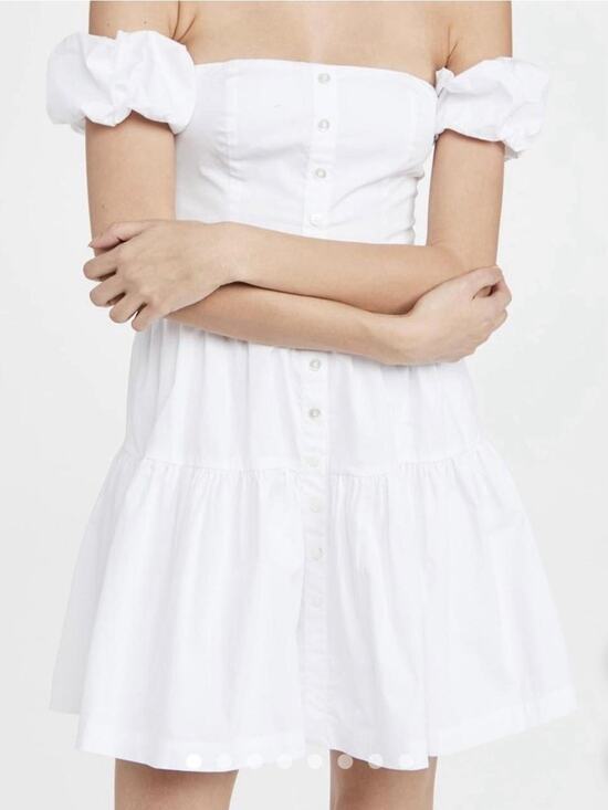STAUD Dresses & Skirts - Staud Elio Off Shoulder Mini Dress Size 6 Women Preppy Cotton Blend Tiered White